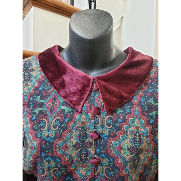 Vintage Kathie Lee Collection Multicolor Rayon Long Sleeve Knee Length Dress L - Picture 2 of 11